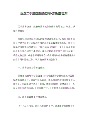 甄选二季度自查整改情况的报告三章.docx