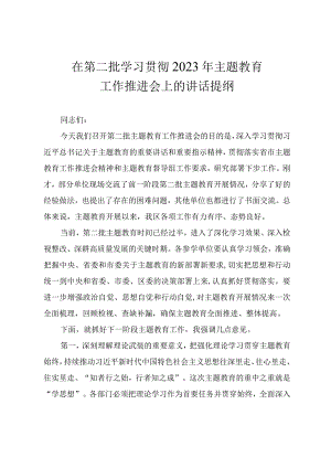 在第二批学习贯彻2023年主题教育工作推进会上的讲话提纲.docx