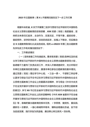 2023年主题教育（第x）开展情况报告及下一步工作打算.docx