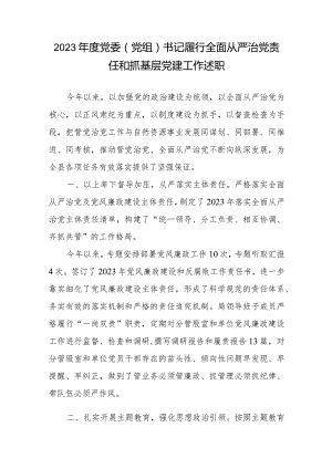 2023年度党委（党组）书记履行全面从严治党责任和抓基层党建工作述职2篇.docx