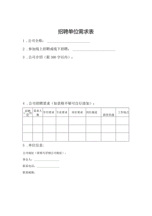 招聘单位需求表（模板）.docx