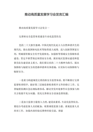 推动高质量发展学习会发言汇编.docx
