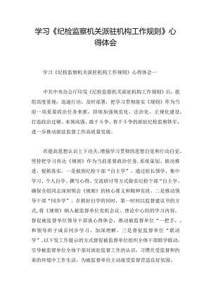 学习《纪检监察机关派驻机构工作规则》心得体会.docx