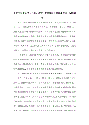 干部优良作风捍卫“两个确立”专题党课讲稿.docx