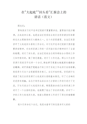 在“大起底”“回头看”汇报会上的讲话(范文）.docx