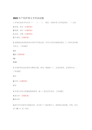2023年产科护理文书考试试题.docx