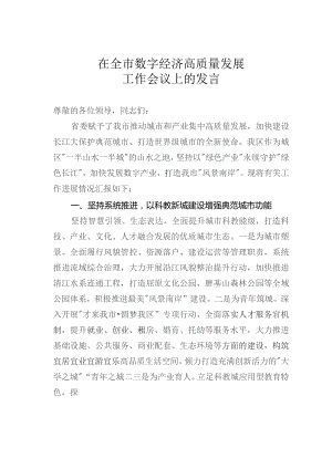 在全市数字经济高质量发展工作会议上的发言.docx