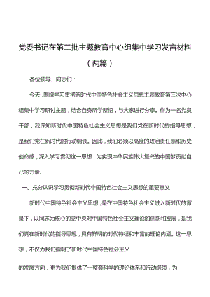 党委书记在第二批主题教育中心组集中学习发言材料（两篇）.docx