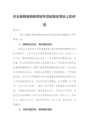 在全县粮食购销领域专项巡察反馈会上的讲话.docx
