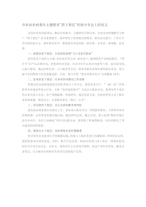 市农业农村委在主题教育“四下基层”经验分享会上的发言.docx