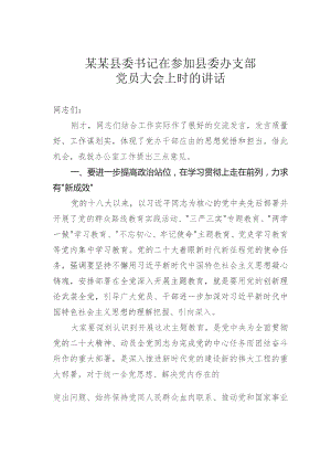 某某县委书记在参加县委办支部党员大会上时的讲话.docx