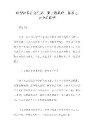 组织部长在全县第二批主题教育工作推进会上的讲话.docx