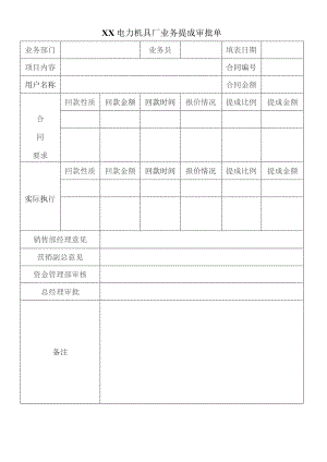 XX电力机具厂业务提成审批单（2023年）.docx