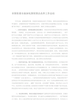 市国资委全面深化国资国企改革工作总结.docx