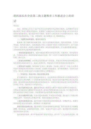 组织部长在全县第二批主题教育工作推进会上的讲话.docx