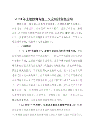 2023年主题教育专题三交流研讨发言提纲.docx