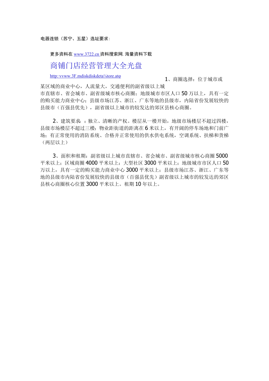142.电器连锁（苏宁、五星）选址要求.docx_第1页