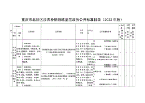 重庆市北碚区涉农补贴领域基层政务公开标准目录2022年版.docx
