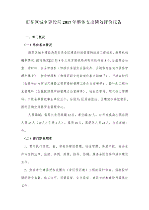 雨花区城乡建设局2017年整体支出绩效评价报告.docx