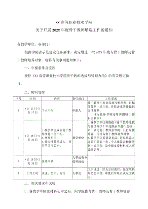 XX高等职业技术学院关于开展202X年度骨干教师增选工作的通知.docx