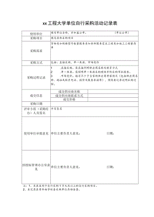 xx工程大学单位自行采购活动记录表.docx