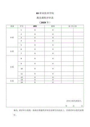XX职业技术学院教改课程评审表(202X年).docx