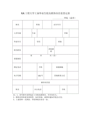XX工程大学X届毕业生校友联络员信息登记表.docx