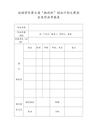 运城学院第七届“挑战杯”创业计划大赛创业类作品申报表.docx
