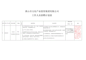黄山市文化产业投资集团有限公司工作人员招聘计划表.docx