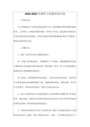 2022-2023年新护士岗前培训计划.docx