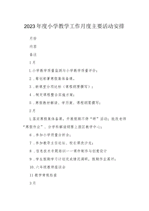 2023年小学教学工作月度主要活动安排.docx