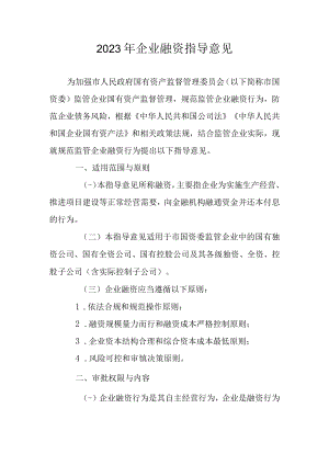 2023年企业融资指导意见.docx
