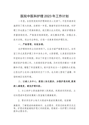 医院中医科护理2023年工作计划.docx