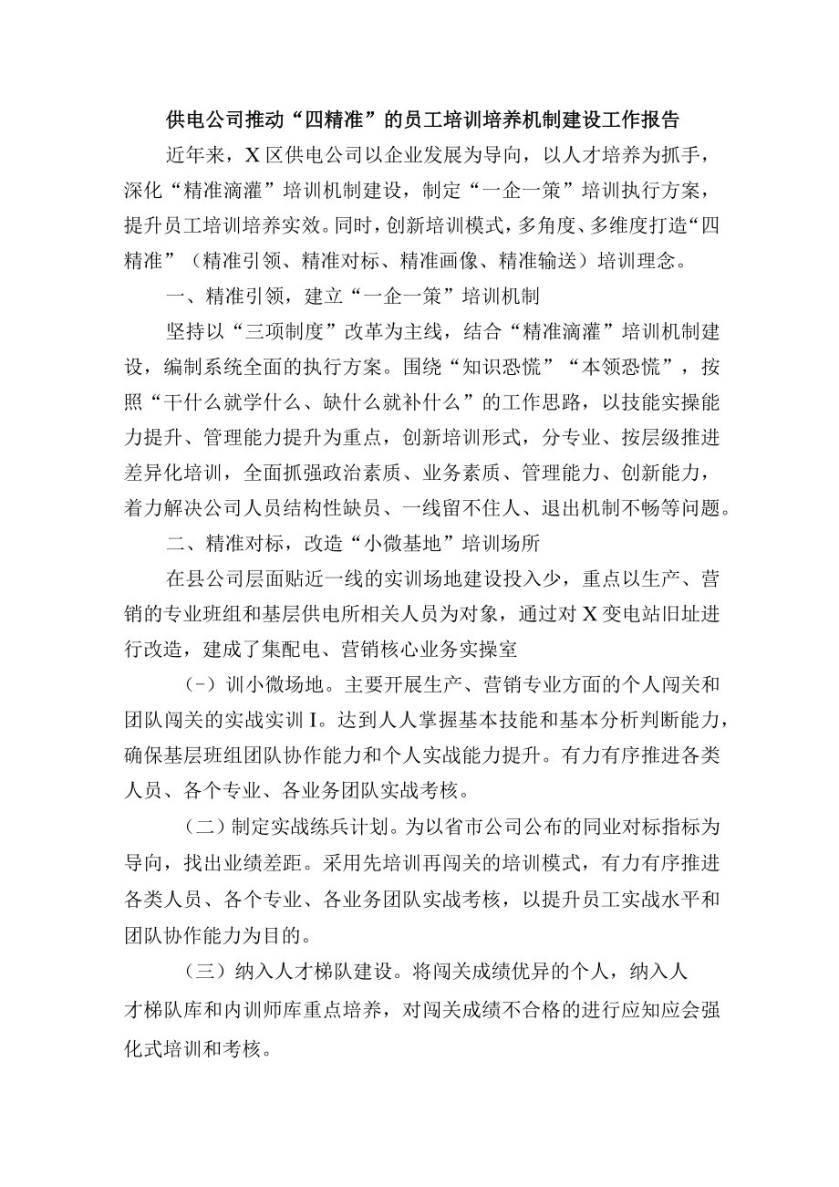 供电公司推动“四精准”的员工培训培养机制建设工作报告.docx_第1页
