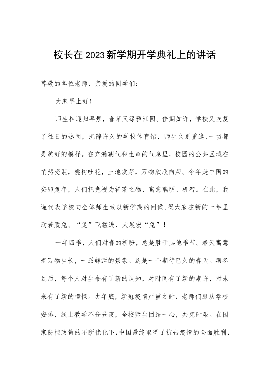 校长在2023新学期开学典礼上的讲话.docx_第1页