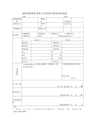 XX科技职业学院人才培养方案异动申请表.docx