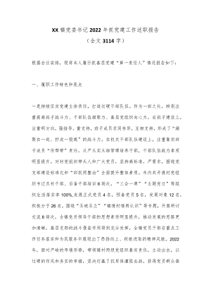 XX镇党委书记2022年抓党建工作述职报告（全文3114字）.docx