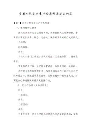 乡卫生院安全生产应急预案范文六篇.docx
