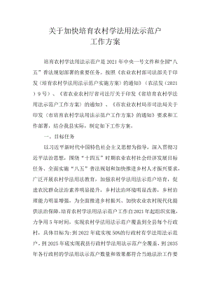 关于加快培育农村2023年学法用法示范户工作方案.docx