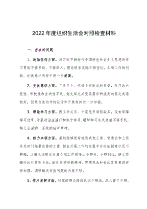 2022年度组织生活会对照检查材料.docx