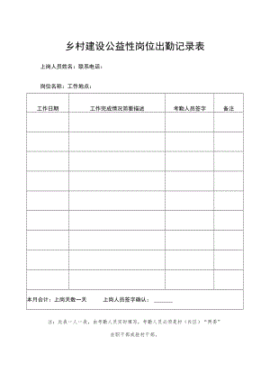乡村建设公益性岗位出勤记录表.docx