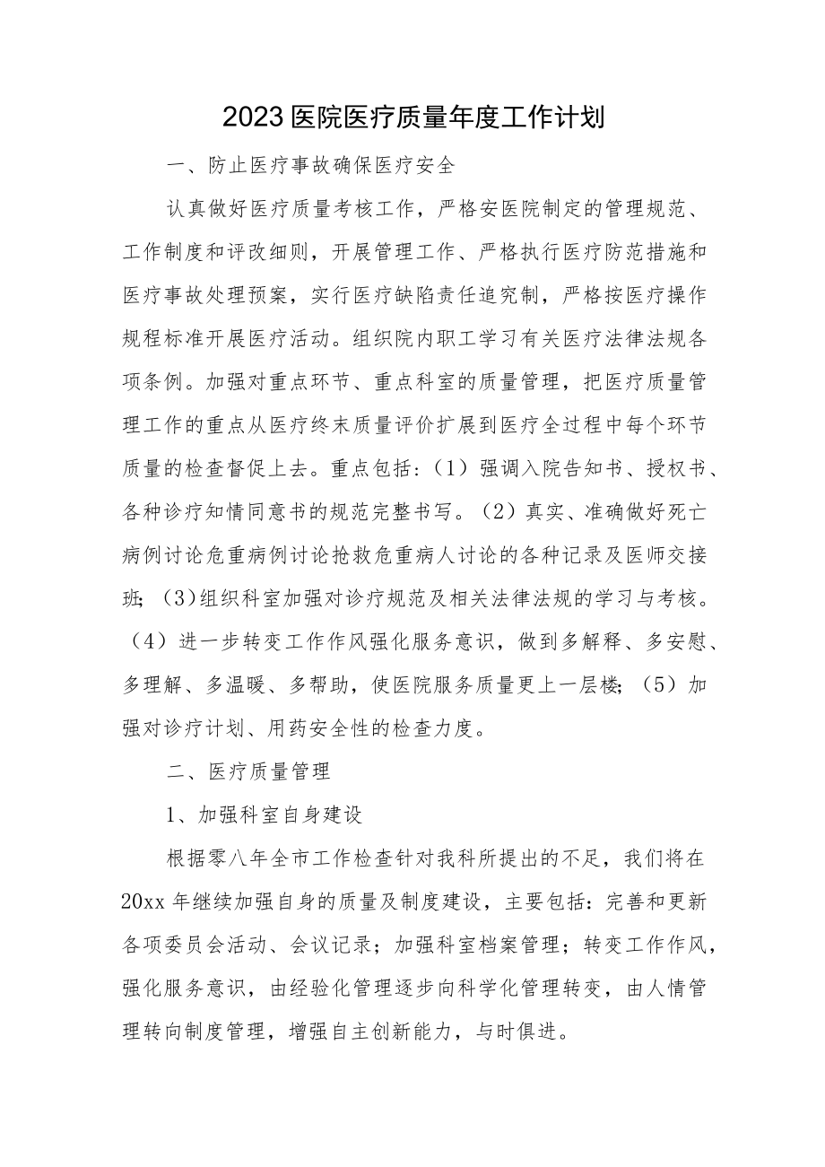 2023医院医疗质量年度工作计划.docx_第1页