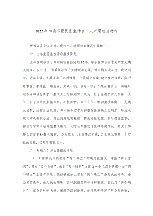 2022年市委书记民主生活会个人对照检查材料.docx