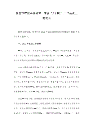 在全市农业系统确保一季度“开门红”工作会议上的发言.docx