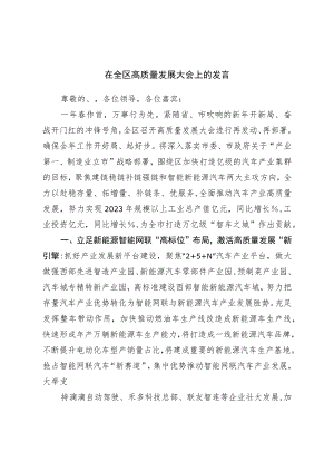 在全区高质量发展大会上的发言.docx