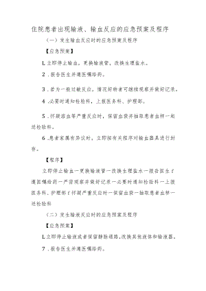 住院患者出现输液、输血反应的应急预案及程序.docx
