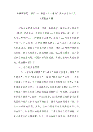 乡镇副书记、镇长2022年度（六个带头）民主生活会个人对照检查材料.docx