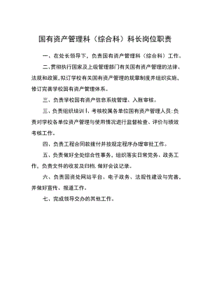 国有资产管理科（综合科）科长岗位职责.docx