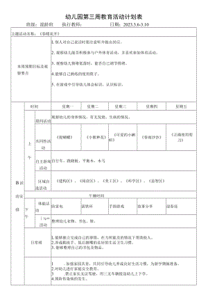 幼儿园第三周教育活动计划表.docx