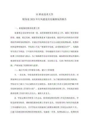 XX职业技术大学财务处202X年行风建设及实施情况的报告.docx